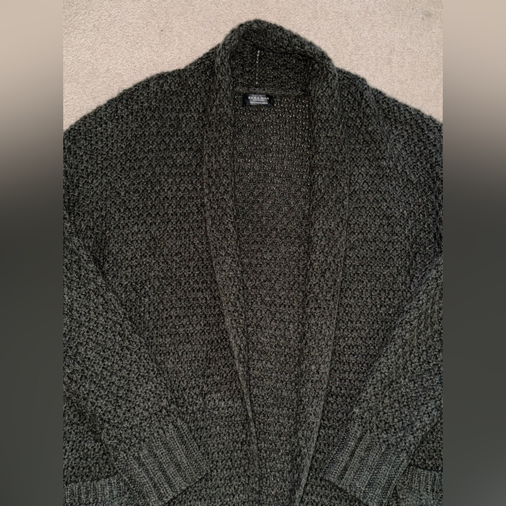 Zara Dark Green Textured Knit Medium Cardigan - Picture 2 of 4